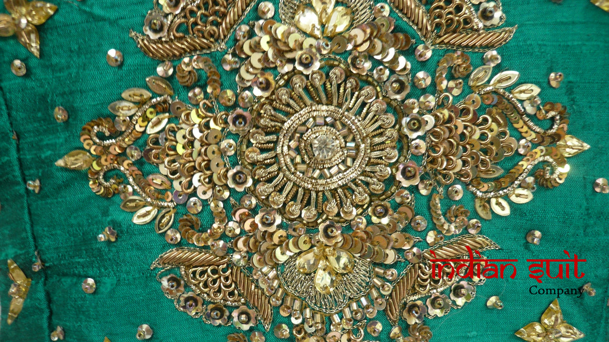 Jade Green Raw Silk Sari Blouse - UK 10 / EU 36 - Preloved - Indian Suit Company
