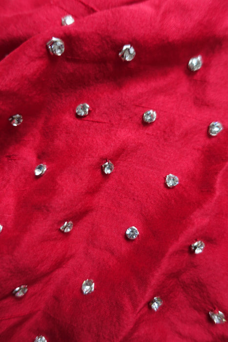 Red Silk Fabric With Diamante Stones - Indian Suit Company