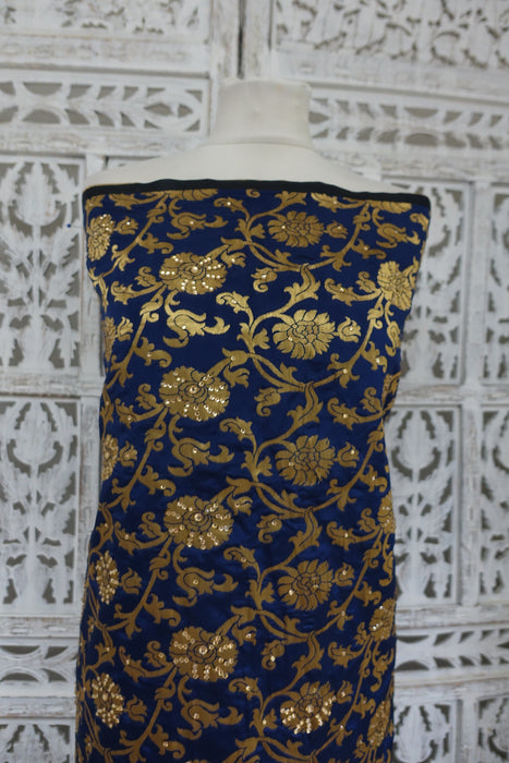 Blue Brocade Fabric - New - Indian Suit Company