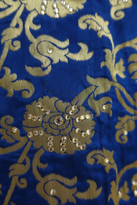 Blue Brocade Fabric - New - Indian Suit Company