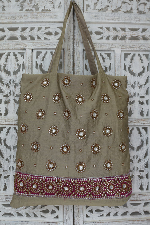Taupe Cotton Silk With Zardosi Work - New - Indian Suit Company
