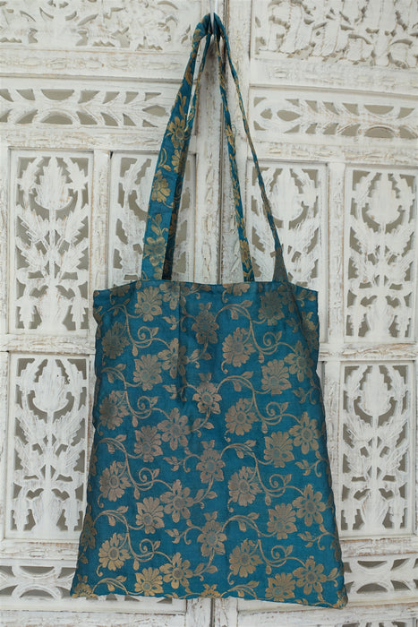 Teal Tote Bag With Diamante Stones - New - Indian Suit Company