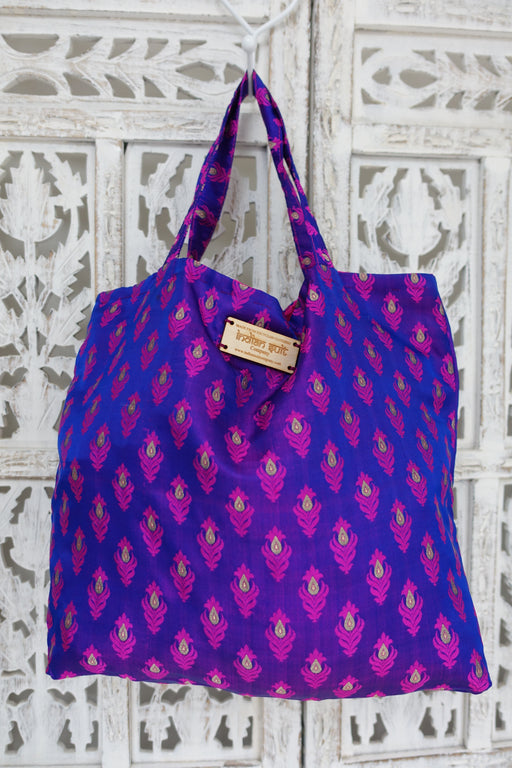 Pink & Purple Vintage Pure Banarsi Silk Bag - New - Indian Suit Company