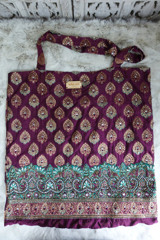 Plum Embroidered Tote Bag - New - Indian Suit Company
