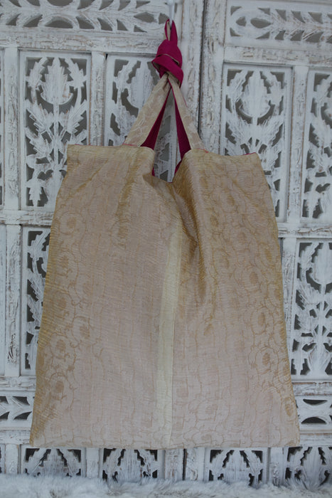 Cream Organza Silk Tote Bag - New - Indian Suit Company