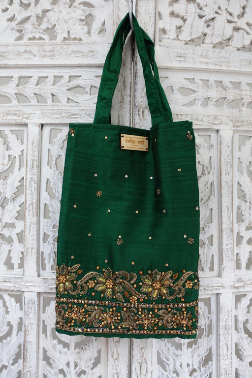 Forest Green Raw Silk Embellished Giftbag - New - Indian Suit Company
