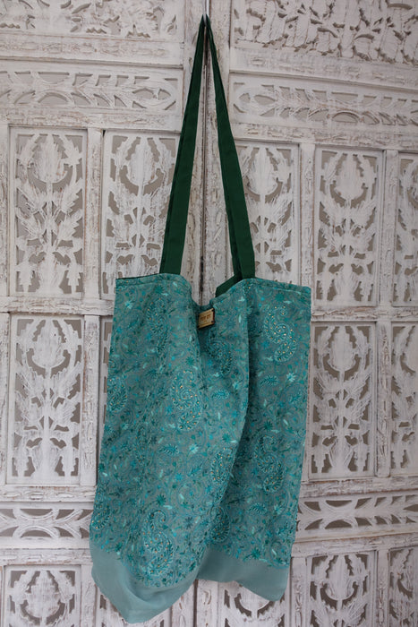 Sage Green Chiffon With Rhinestones Tote Bag - New - Indian Suit Company