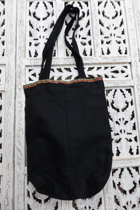 Black Wool Embroidered Tote Bag - Indian Suit Company