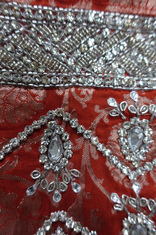 Rust Banarsi Brocade Tote Bag With Diamante Detailing - New - Indian Suit Company