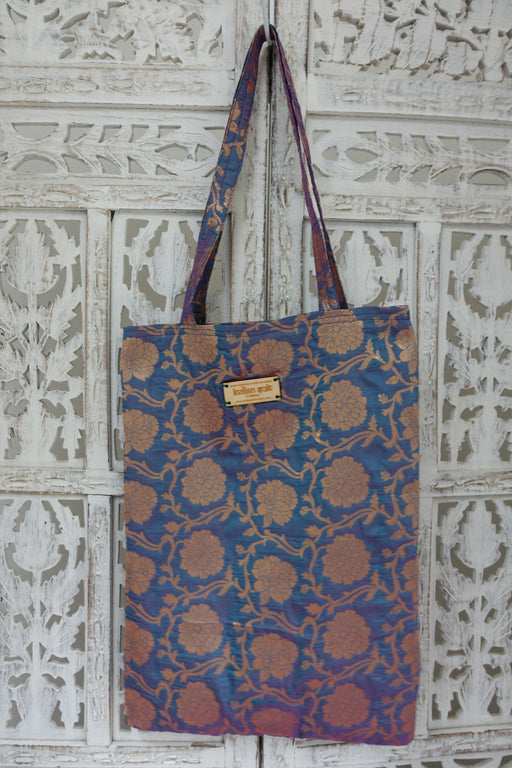 2 Tone Floral Banarsi Brocade Tote Bag - New - Indian Suit Company