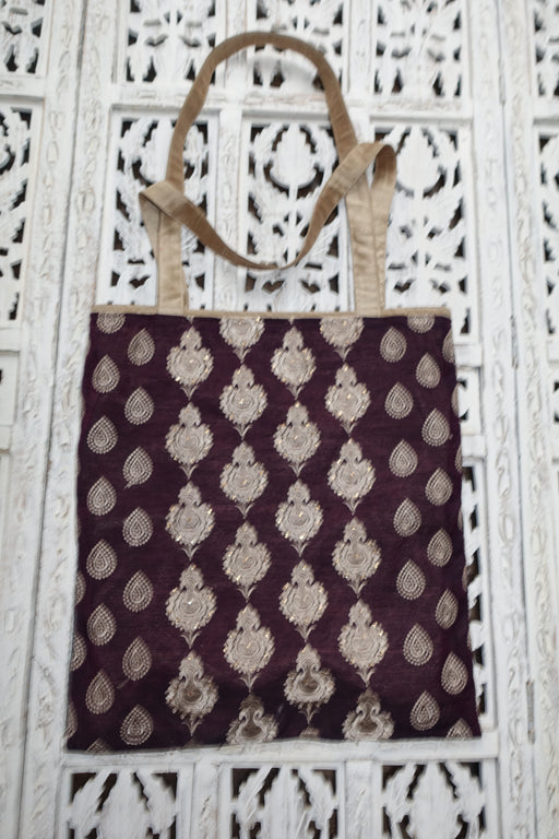 Aubergine Cotton Silk Lined Tote Bag - Indian Suit Company