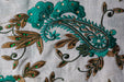 Cream & Green Cotton Silk Embellished Tote Bag - Indian Suit Company