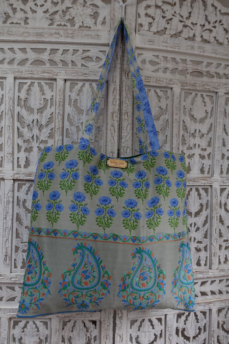 Pastel Cotton Silk Embroidered Paisley Tote Bag - Indian Suit Company