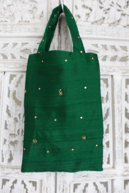 Green Raw Silk Small Gift Bag - New - Indian Suit Company
