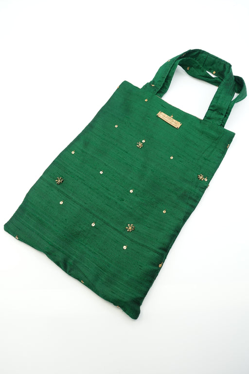 Green Raw Silk Small Gift Bag - New - Indian Suit Company