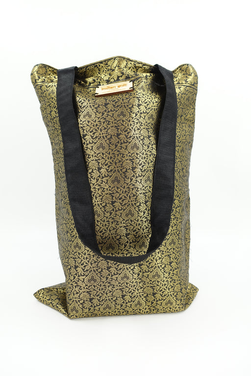 Black Brocade Unlined Tote Bag - New - Indian Suit Company