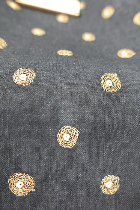 Black Cotton Linen Blend Antique Embellished Bag - New - Indian Suit Company