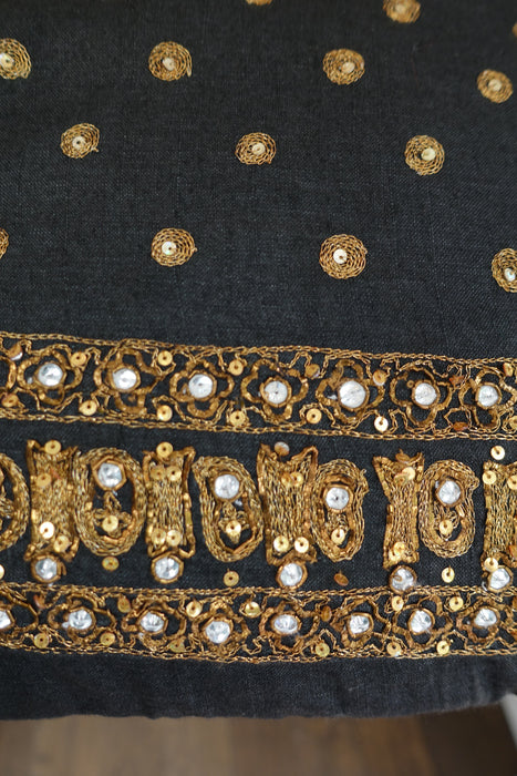 Black Cotton Linen Blend Antique Embellished Bag - New - Indian Suit Company
