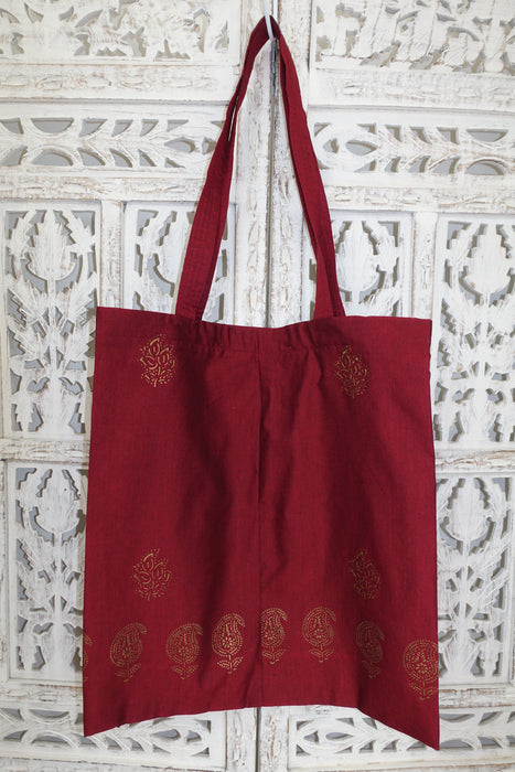 Maroon Gold Block Printed Bag - New - Indian Suit Company