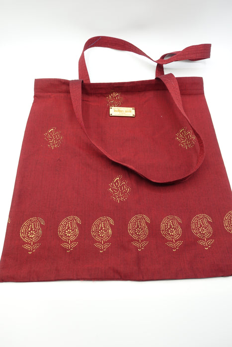 Maroon Gold Block Printed Bag - New - Indian Suit Company