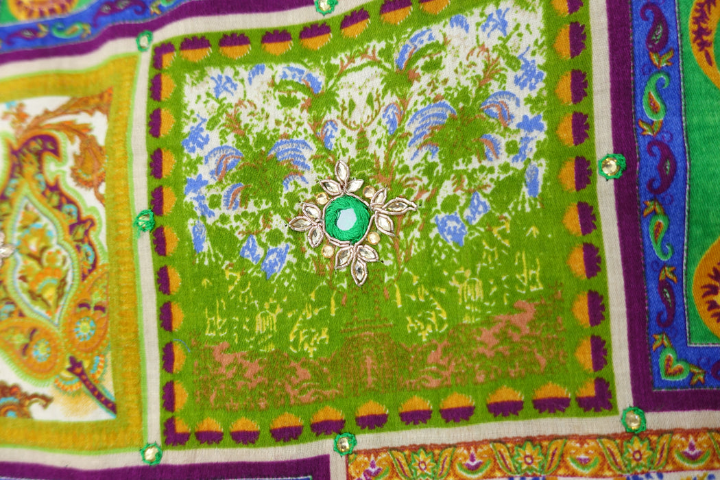 Vivid Green Cotton Ethnic Print Bag - New