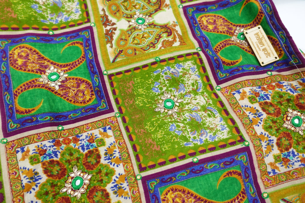 Vivid Green Cotton Ethnic Print Bag - New