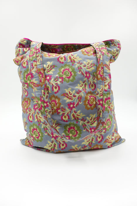 Grey Brocade And Pink Bag - New