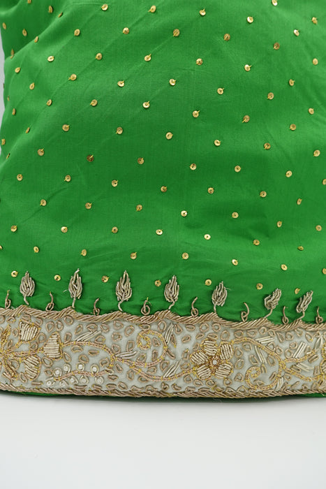 Bright Green Vintage Silk Zardosi Bag Cream Silk Lining - New