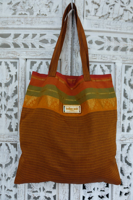 Shades Of Brown Rust Unlined Cotton Silk Bag - New