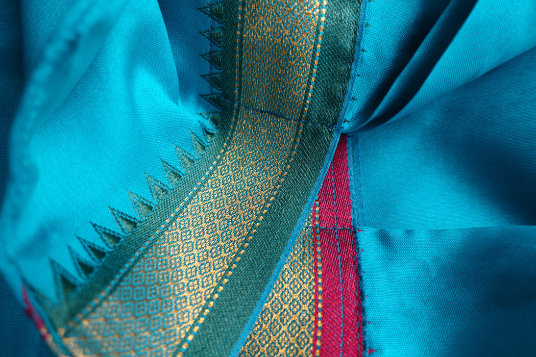 Peacock Blue Silk Blend Bag Long Handles - New