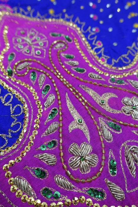 Purple Silk With Pink Zardosi - New