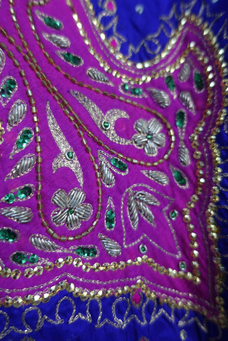 Purple Silk With Pink Zardosi - New