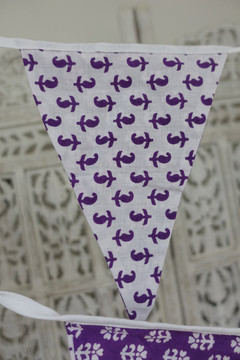 Purple And White Cotton Print Bunting - 4.2 Metres