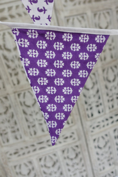 Purple And White Cotton Print Bunting - 10.6 Metres