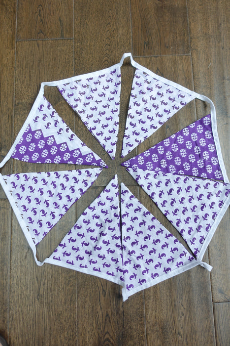 Purple And White Cotton Print Bunting - 5.4 Metres