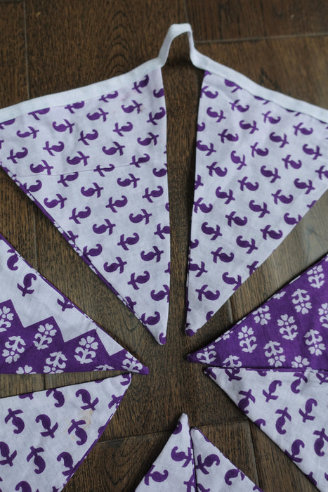 Purple And White Cotton Print Bunting - 10.6 Metres