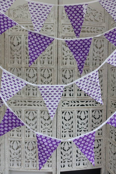 Purple And White Cotton Print Bunting - 4.2 Metres