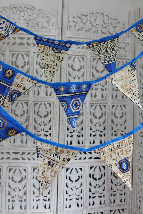 Blue Printed Cotton Bunting - Various Lengths