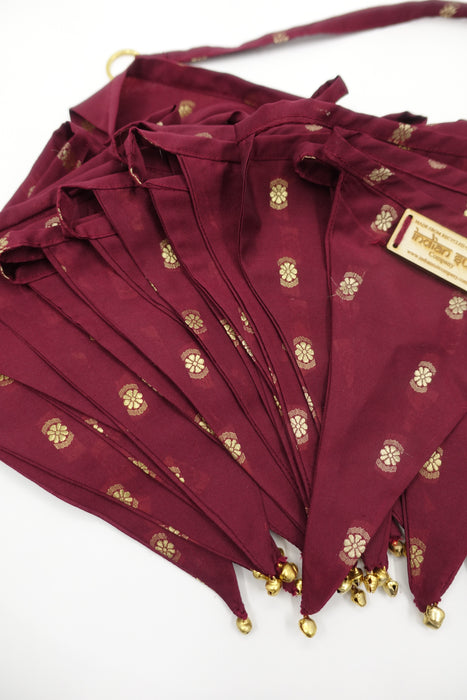 Maroon Silk Blend With Gold Bells - 6.10 Metres