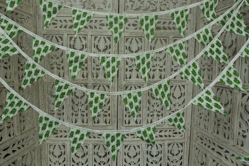 Green And White Cotton Print Bunting Flags - 8.5 Metres
