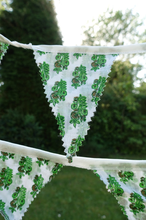 Green And White Cotton Print Bunting Flags - 8.5 Metres