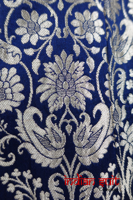 Navy & Cream Blue Indian Banarsi Brocade Gown UK / 20 EU 46 - Preloved - Indian Suit Company