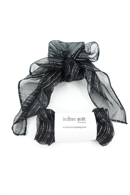 Black Chiffon With Metallic Silver Stripe Gift Wrap - Small - Indian Suit Company