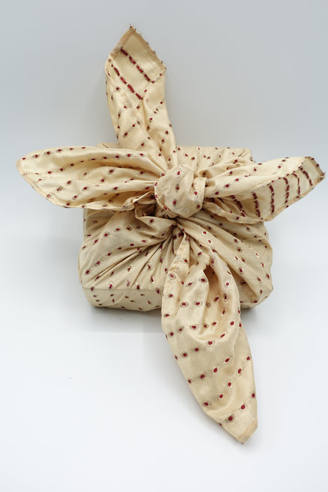 Cream Silk With Maroon And Gold Fabric Gift Wrap- Small - Indian Suit Company