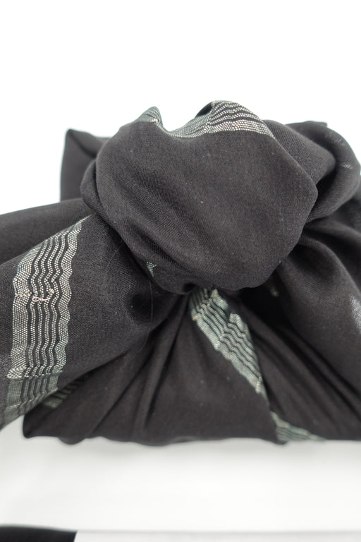 Black Silk With Silver Stripe Gift Wrap - Small - Indian Suit Company