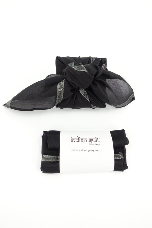 Black Silk With Silver Stripe Gift Wrap - Small - Indian Suit Company
