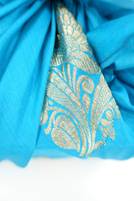 Peacock Blue Vintage Banarsi Silk Gift Wrap - Medium - Indian Suit Company