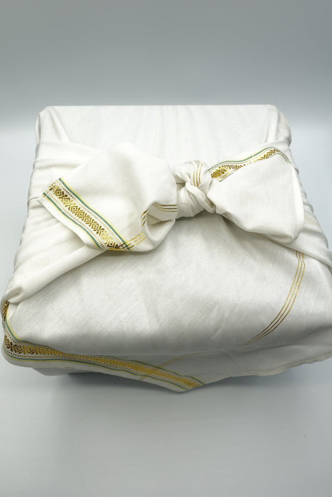 Off Cream Cotton Blend With Gold Trim Gift Wrap - Large - Indian Suit Company