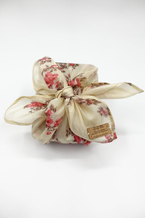Cream Floral Print Vintage Silk Gift Wrap