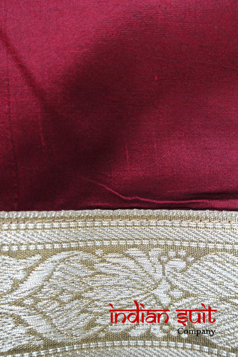Dark Red Silk With Gold Braid Trim Tablecloth - New - Indian Suit Company